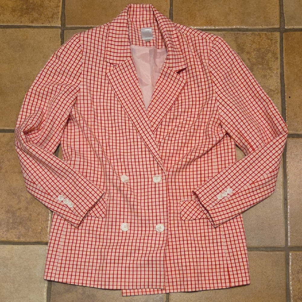 Twik Pink & Red Checker Pattern Blazer Size Small